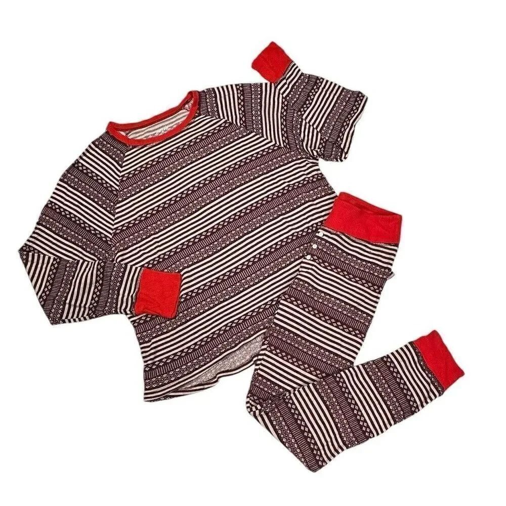 Aerie 2 Piece Pajama Set Maroon White Red Thumb Slit Joggers Size Small/ Medium
